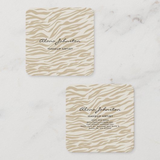 抽象芸術茶色ゼブラ印刷メイクアップアーティスト スクエア名刺 (正面/裏面)