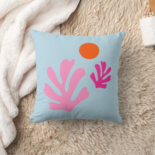 抽象芸術葉のピンクと青のシェイプの切り抜き クッション (ブランケット)