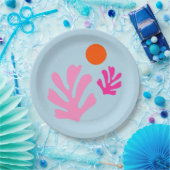 抽象芸術葉のピンクと青のシェイプの切り抜き ペーパープレート (パーティー)