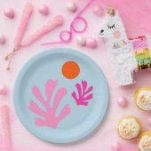 抽象芸術葉のピンクと青のシェイプの切り抜き ペーパープレート (パーティー)