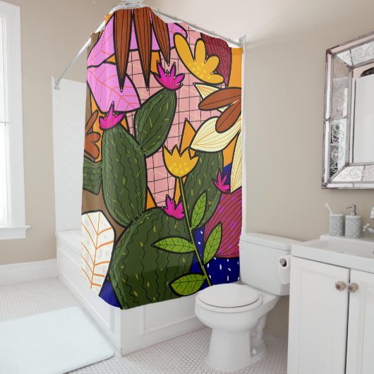 抽象芸術葉の花 シャワーカーテン (インサイチュ)