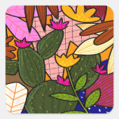 抽象芸術葉の花 スクエアシール (正面)