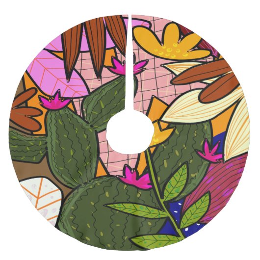 抽象芸術葉の花 ブラッシュドポリエステルツリースカート (正面)