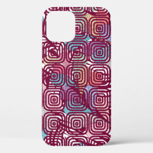 抽象芸術葉カラフルヴィンテージイラストレーションデザイン iPhone 12ケース