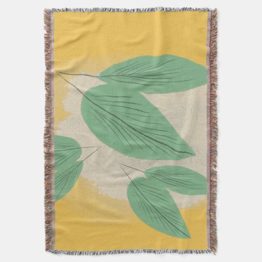 抽象芸術葉グリーイエローイラストレーション スローブランケット (正面縦)