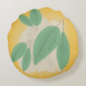抽象芸術葉グリーイエローイラストレーション ラウンドクッション (裏面)