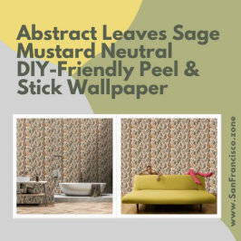 抽象芸術葉スセージ、マスタードニュートラルピール&スティック 壁紙