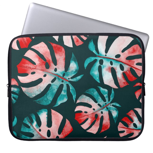 抽象芸術葉トロピカル、水彩ブライト。 ラップトップスリーブ (正面)