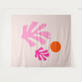 抽象芸術葉ピンクオレンモダンジシェイプ切り出し タペストリー (正面(横))