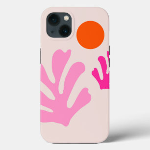 抽象芸術葉ピンクオレンモダンジシェイプ切り出し iPhone 13ケース