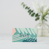 抽象芸術葉ミントグリーン、ティール(緑がかった色)、赤面ピンク 名刺 (スタンド正面)