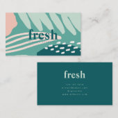 抽象芸術葉ミントグリーン、ティール(緑がかった色)、赤面ピンク 名刺 (正面/裏面)