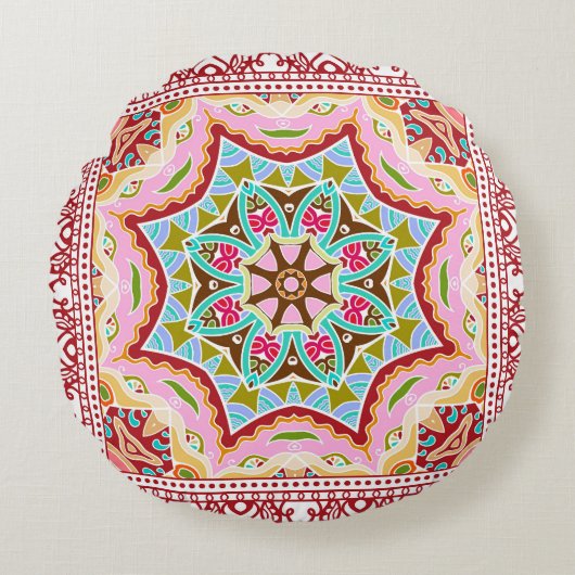 抽象芸術葉多様なパターン ラウンドクッション (正面)