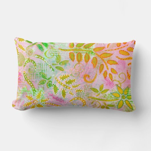 抽象芸術葉花枕 ランバークッション (正面)