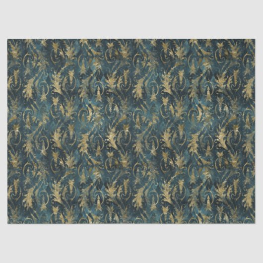 抽象芸術葉金ゴールドオングリーンデコパージュ 薄葉紙 (正面)