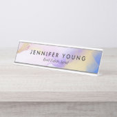 抽象芸術薄紫ウォーターカラー金ゴールドラグジュアリカスタマイズー デスクネームプレート (正面)