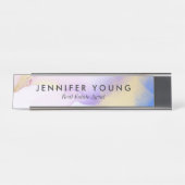 抽象芸術薄紫ウォーターカラー金ゴールドラグジュアリカスタマイズー デスクネームプレート (正面)