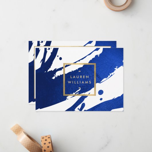 抽象芸術藍青ブラシストロークのギフト券 ノートカード (正面/裏面インサイチュ)