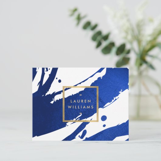 抽象芸術藍青ブラシストローク ポストカード (スタンド正面)