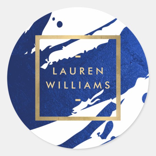 抽象芸術藍青ブラシストローク ラウンドシール (正面)