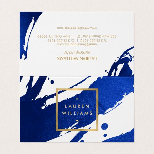 抽象芸術藍青ブラシストローク 名刺 (外部フラット)