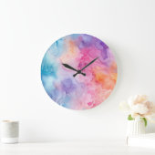 抽象芸術虹の雲の水色 ラージ壁時計 (ホーム)