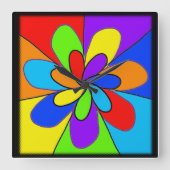 抽象芸術虹色の花デザイン スクエア壁時計 (正面)