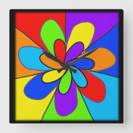 抽象芸術虹色の花デザイン スクエア壁時計