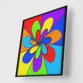 抽象芸術虹色の花デザイン スクエア壁時計 (傾斜)