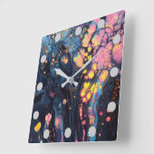 抽象芸術虹色アートウォールクロック スクエア壁時計 (傾斜)