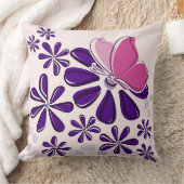 抽象芸術蝶と花ピンクと紫の芸術 クッション (ブランケット)