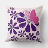 抽象芸術蝶と花ピンクと紫の芸術 クッション (正面)