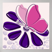 抽象芸術蝶と花ピンクと紫の芸術 ポスター (正面)