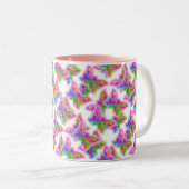抽象芸術蝶のピンク ツートーンマグカップ (正面右)