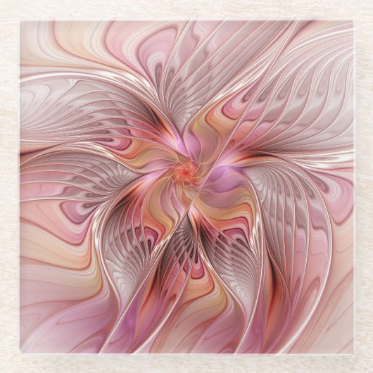 抽象芸術蝶カラフルファンタジーフラクタル ガラスコースター (正面)