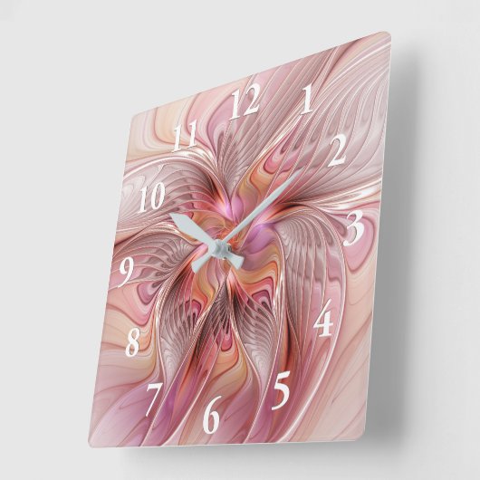 抽象芸術蝶カラフルファンタジーフラクタル スクエア壁時計 (傾斜)