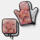 抽象芸術蝶カラフルファンタジーフラクタル 鍋つかみ&鍋敷きセット (正面/裏面)