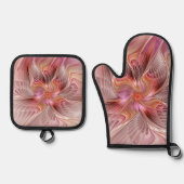 抽象芸術蝶カラフルファンタジーフラクタル 鍋つかみ&鍋敷きセット (正面)