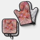 抽象芸術蝶カラフルファンタジーフラクタル 鍋つかみ&鍋敷きセット (正面/裏面)