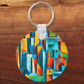 抽象芸術街並み建物超高層ビルアートマグン キーホルダー (正面)