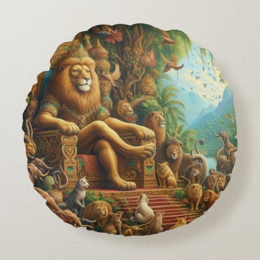 🦁抽象芸術表現主義の威厳： ラウンドクッション (正面)