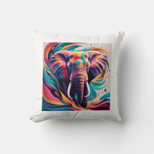 抽象芸術表現主義の象の枕 クッション (正面)