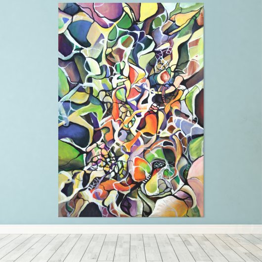 抽象芸術表現主義カオス理論水色 キャンバスプリント (インサイチュ (ウッドフロア))