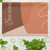 抽象芸術表現主義ブラウン&テラコッタシェイプ キッチンタオル (折り畳み)