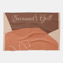 抽象芸術表現主義ブラウン&テラコッタシェイプ キッチンタオル