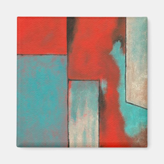抽象芸術表現主義絵画芸術の赤ターコイズ マグネット (正面)