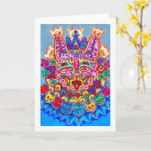 抽象芸術装飾猫ルイワーイン カード (黄色い花)