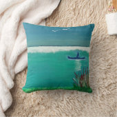 抽象芸術装飾用クッション- Seascape with Boat クッション (ブランケット)