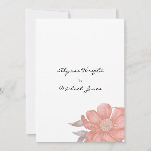 抽象芸術褐色桃色フローラ結婚 招待状 (裏面)