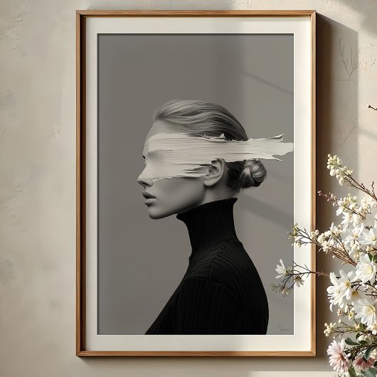 抽象芸術視覚:モノクロ絵を描スロークポートレート ポスター